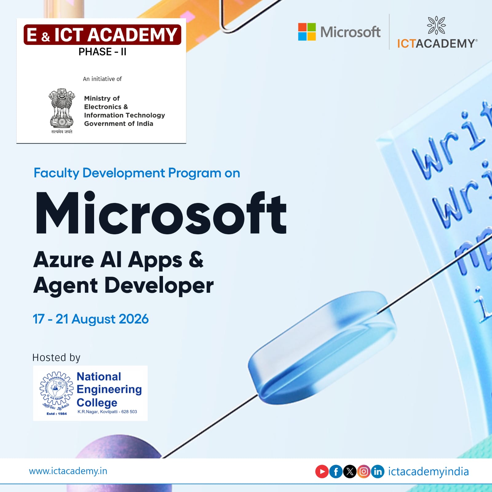 Five Days MEITY supported Faculty Development Programme (FDP)                                                                                                                                                                            Date : 17.08.2026 to 21.08.2026